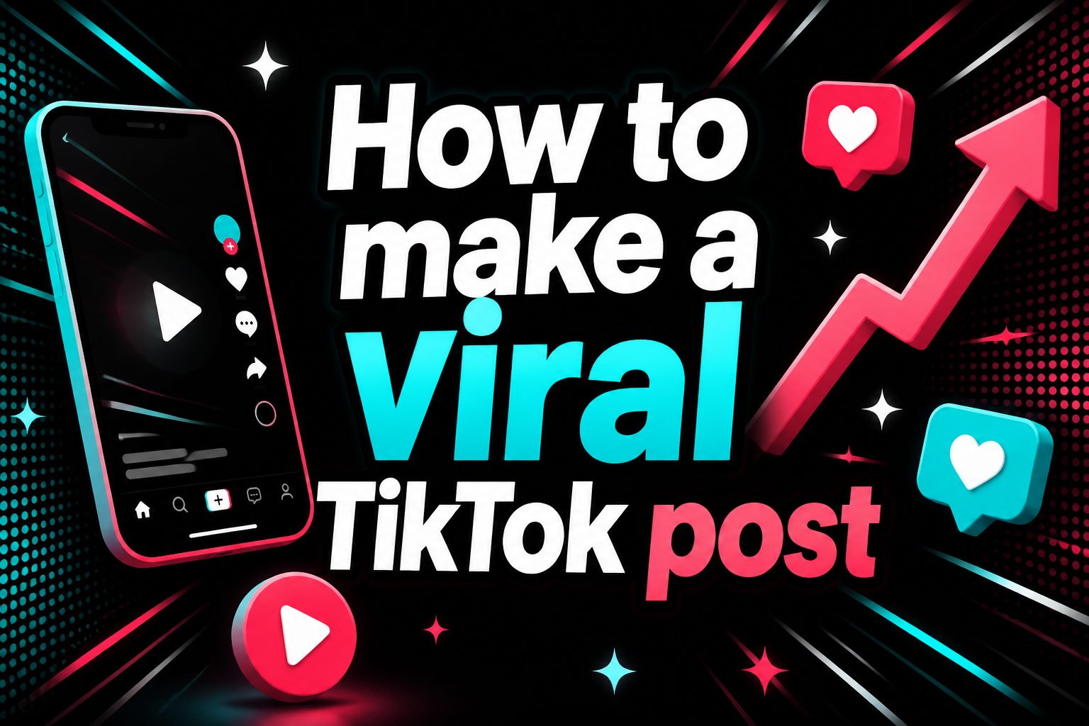 how-to-make-a-viral-tiktok-post-e1311 Smartphone filming a TikTok creator with trending icons and engagement stats on screen